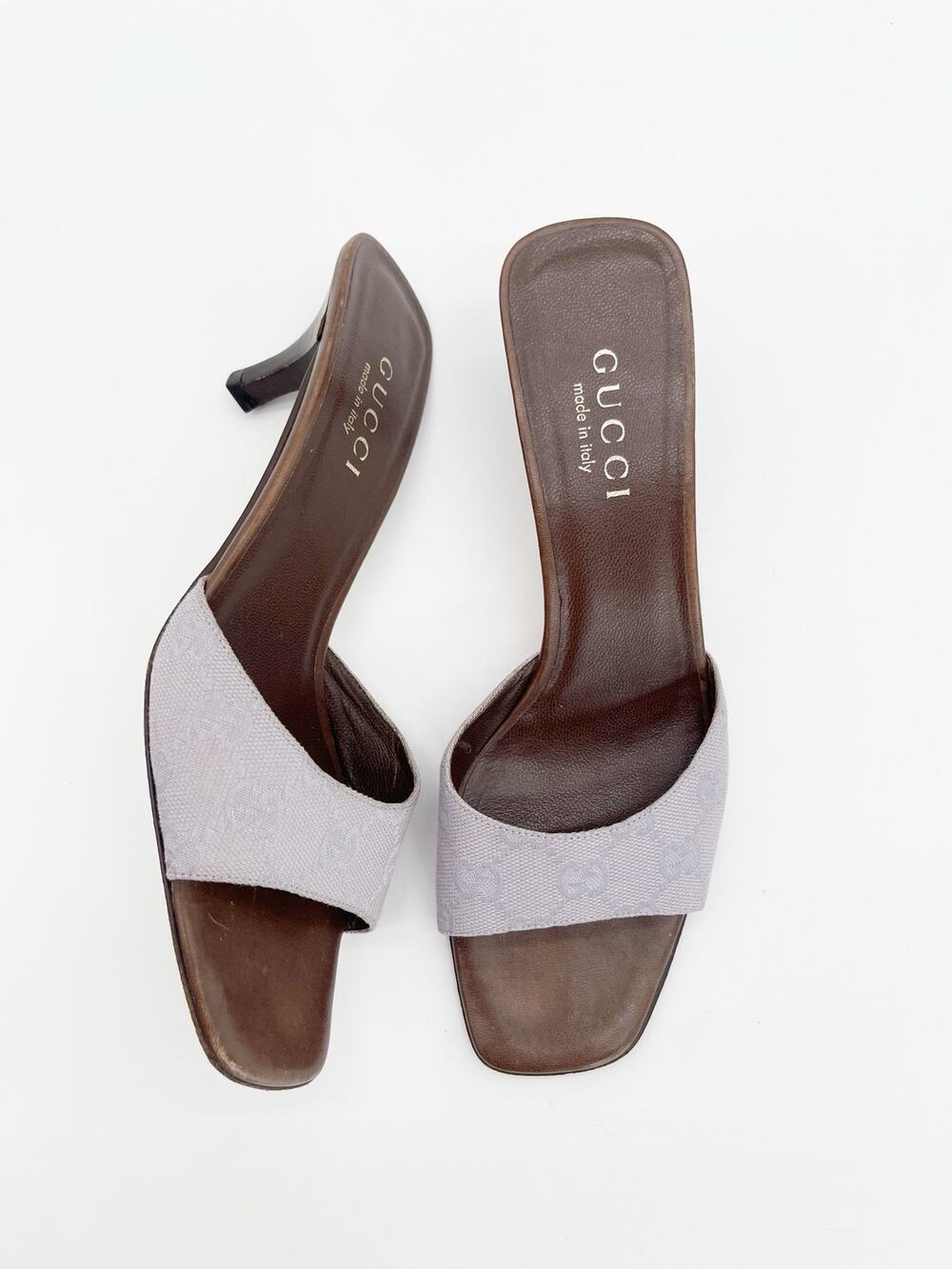 Gucci Vintage Lavender GG Monogram Canvas Kitten Heel Mule Slide Sandals US 7.5